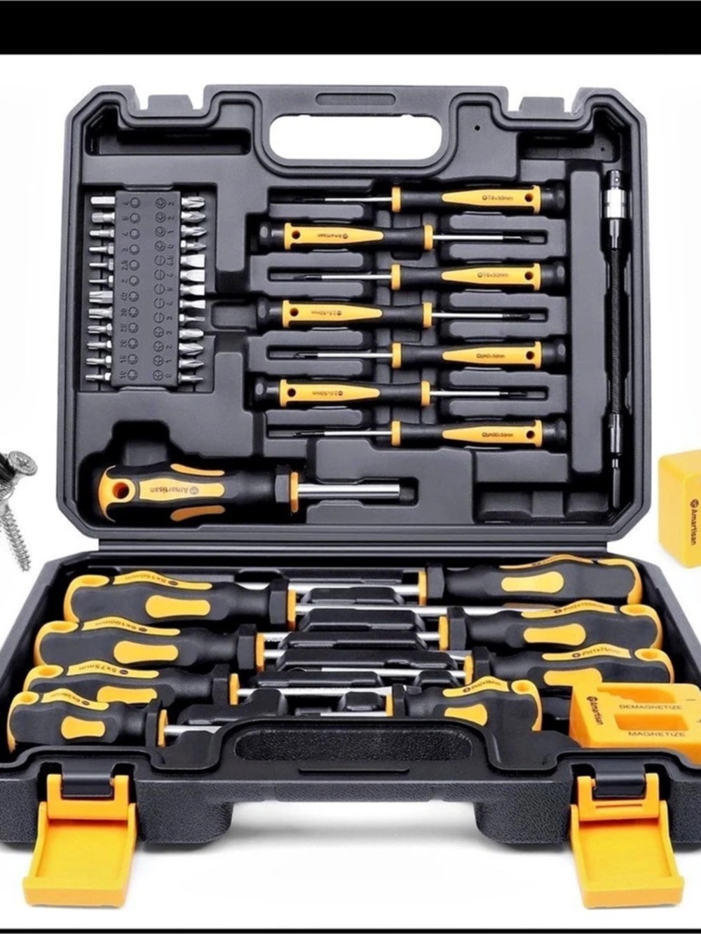 Amartisan 43-Piece Magnetic Screwdriver Set with Case Black & Yellow